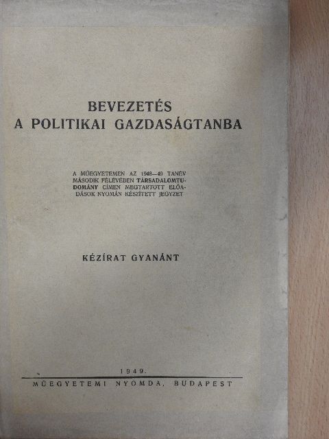 Bevezetés a politikai gazdaságtanba [antikvár]