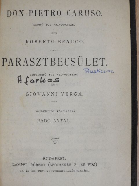 Giovanni Verga - Don Pietro Caruso/Parasztbecsület/A farkas [antikvár]