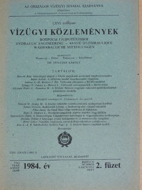 Bencsik Béla - Vízügyi közlemények 1984/2. [antikvár]