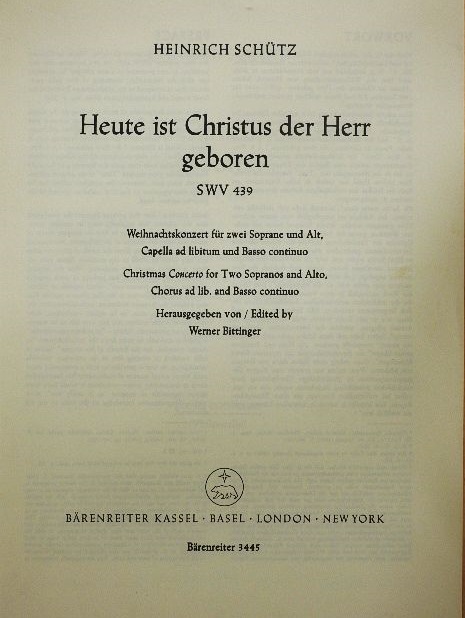 Heinrich Schütz - Heute ist Christus der Herr geboren [antikvár]