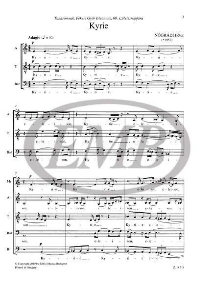 NÓGRÁDI PÉTER - KYRIE VEGYESKARRA (FÜR GEMISCHTEN CHOR)