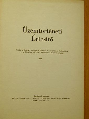 Bálint Sándor - Üzemtörténeti Értesítő 1983. [antikvár]