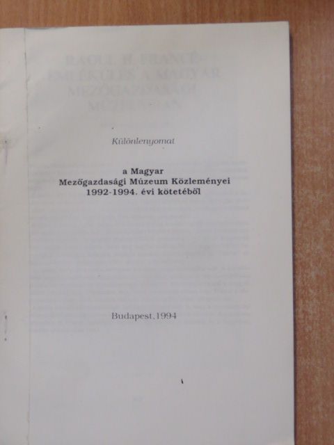 Bálint György - Különlenyomat a Magyar Mezőgazdasági Múzeum Közleményei 1992-1994. évi kötetéből [antikvár]