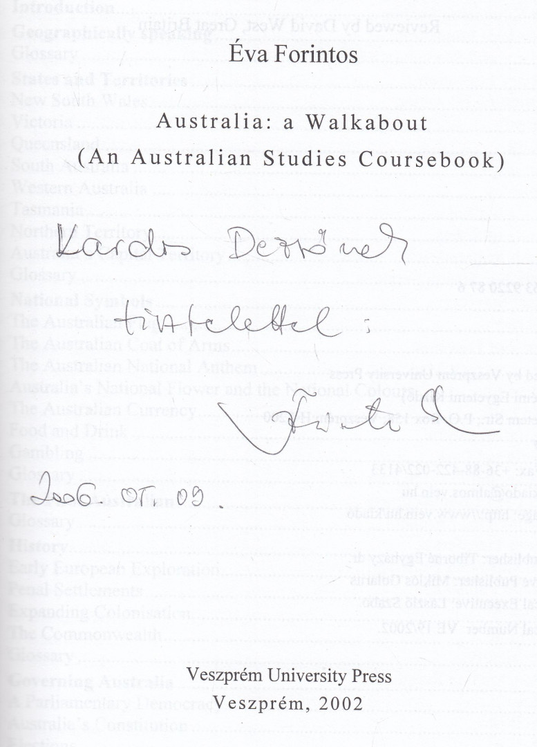 Forintos Éva - Australia: ​A Walkabout (dedikált) [antikvár]