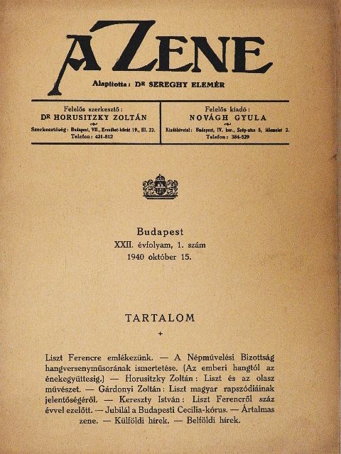 A Zene 1940. október 15. [antikvár]