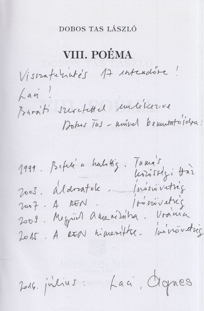 Dobos Tas László - VIII. poéma (dedikált) [antikvár]