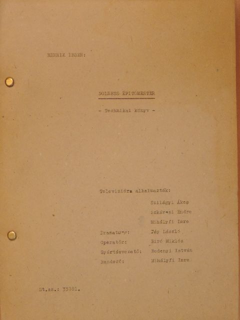 Henrik Ibsen - A Solness épitőmester című tv-film eredeti forgatókönyve [antikvár]