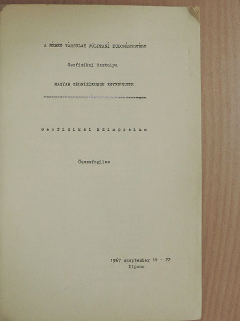 A. Erkel - Geofizikai Szimposium [antikvár]