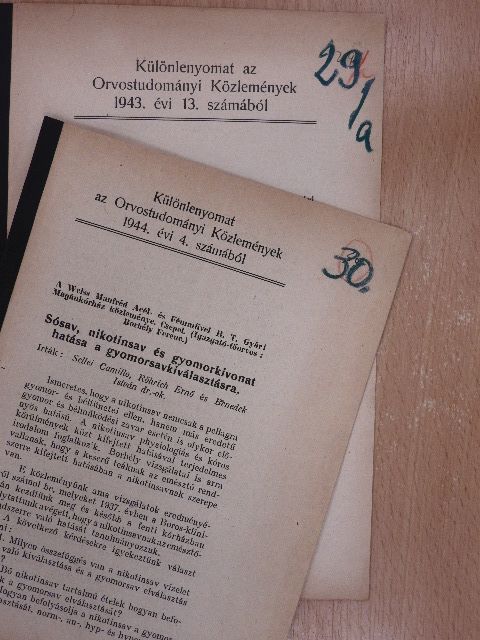 Dr. Benedek István - Különlenyomatok az Orvostudományi Közlemények számaiból 1943-1944 (2 db) [antikvár]