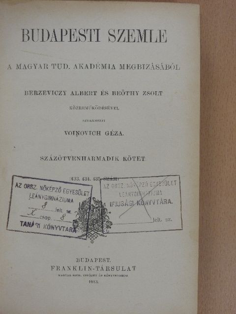 Árkosi Ferenczi Kálmán - Budapesti Szemle 153. kötet 433-435. szám [antikvár]