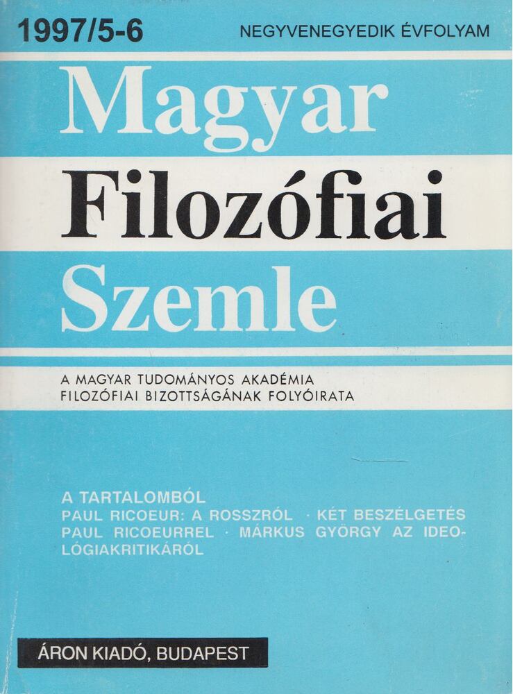 Áron László - Magyar filozófiai szemle 1997/5-6 [antikvár]