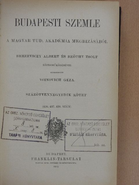 Árkosi Ferenczi Kálmán - Budapesti Szemle 154. kötet 436-438. szám [antikvár]