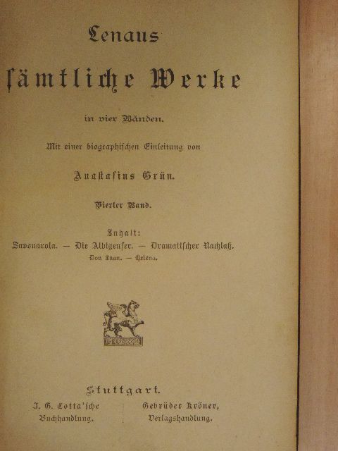 Nikolaus Lenau - Lenaus sämtliche Werke in vier Bänden 4. (gótbetűs) (töredék) [antikvár]