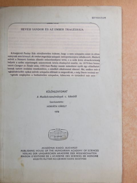 Staud Géza - Hevesi Sándor és az ember tragédiája [antikvár]