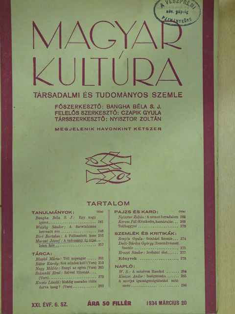 Bangha Béla S. J. - Magyar Kultúra 1934. március 20. [antikvár]