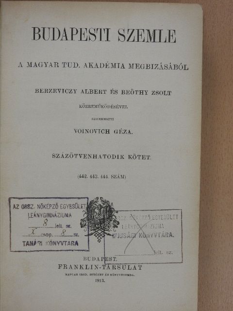Császár Elemér - Budapesti Szemle 156. kötet 442-444. szám [antikvár]