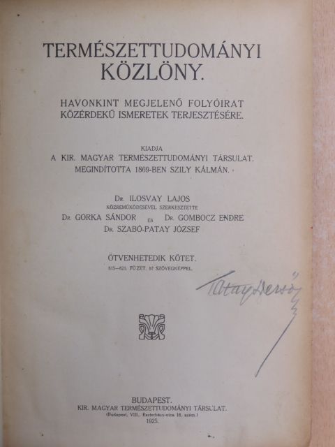 Dr. Ilosvay Lajos - Természettudományi Közlöny 1925. január-december [antikvár]