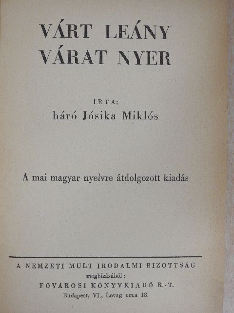 Jósika Miklós - Várt leány várat nyer [antikvár]