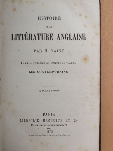 H. Taine - Histoire de la Littérature Anglaise 5. [antikvár]