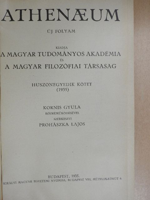 Barta János - Athenaeum 1935-1936. január-december [antikvár]