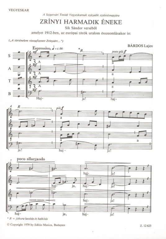 BÁRDOS LAJOS - ZRINYI HARMADIK ÉNEKE,SÍK SÁNDOR VERSÉBŐL,VEGYESKARRA