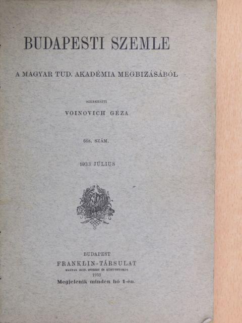 Boda István - Budapesti Szemle 1933. július [antikvár]