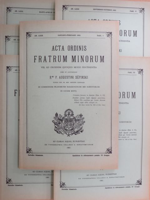 Acta Ordinis Fratrum Minorum Ianuarii-Decembris 1961 [antikvár]