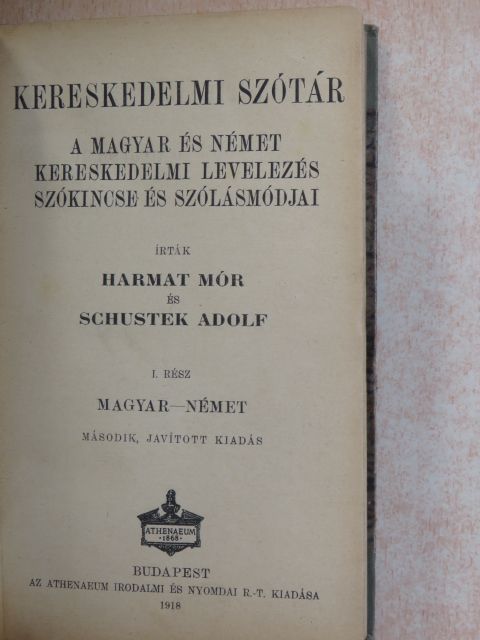 Harmat Mór - Kereskedelmi szótár I. [antikvár]