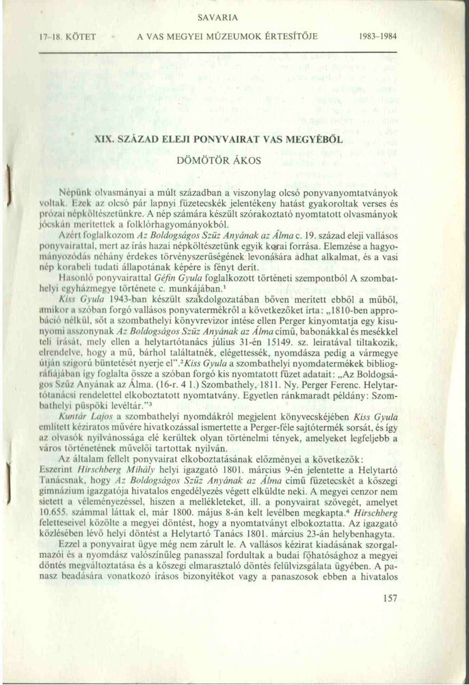 Dömötör Ákos - XIX. század eleji ponyvairat Vas megyéből [antikvár]