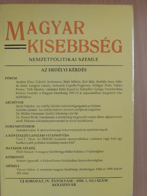 András Péter - Magyar Kisebbség 1998/1. [antikvár]