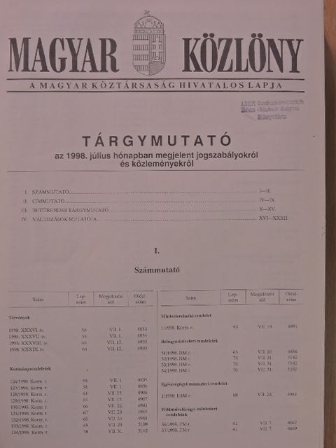 Magyar Közlöny 1998/58-88. [antikvár]