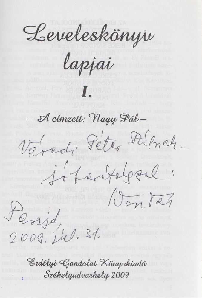 Nagy Pál - Leveleskönyv lapjai I. (dedikált) [antikvár]