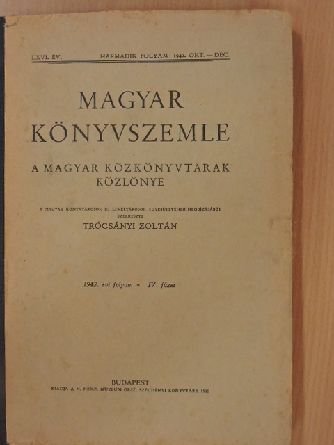 Berkovits Ilona - Magyar Könyvszemle 1942. okt.-dec. [antikvár]