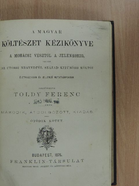 Arany János - A magyar költészet kézikönyve V. (töredék) [antikvár]