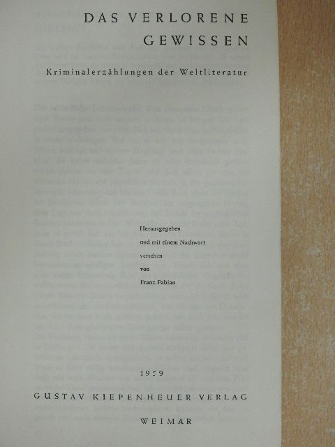 Friedrich Schiller - Das Verlorene Gewissen [antikvár]