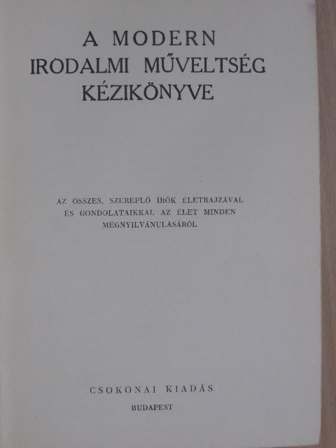Benamy Sándor - A modern irodalmi műveltség kézikönyve [antikvár]
