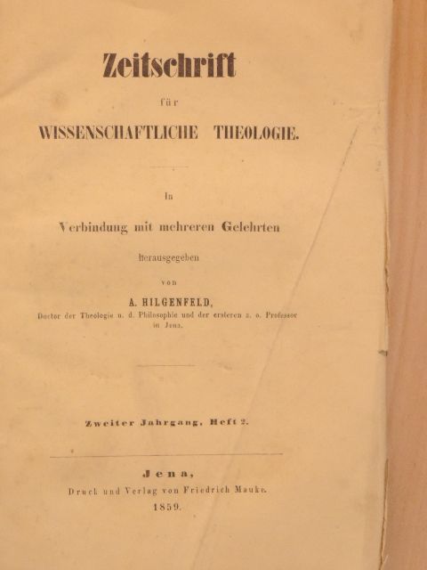 A. Hilgenfeld - Zeitschrift für Wissenschaftliche Theologie 1859/2. [antikvár]