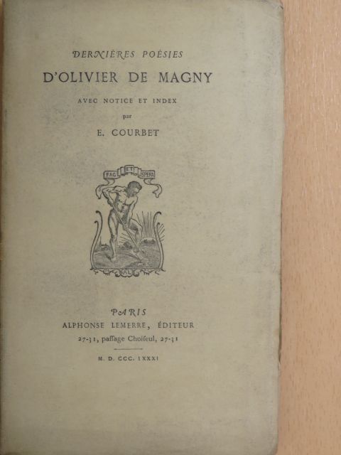 Olivier de Magny - Derniéres poésies d'Olivier de Magny [antikvár]