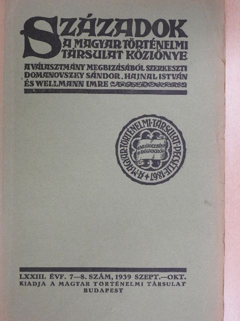 Belitzky János - Századok 1939. szeptember-október [antikvár]