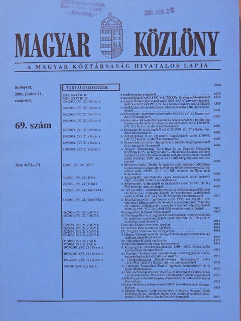 Magyar Közlöny 2001. június 21. [antikvár]