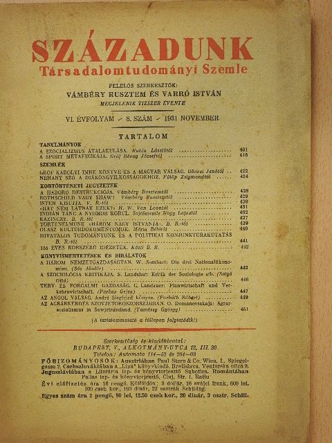 B. R. - Századunk 1931. november [antikvár]