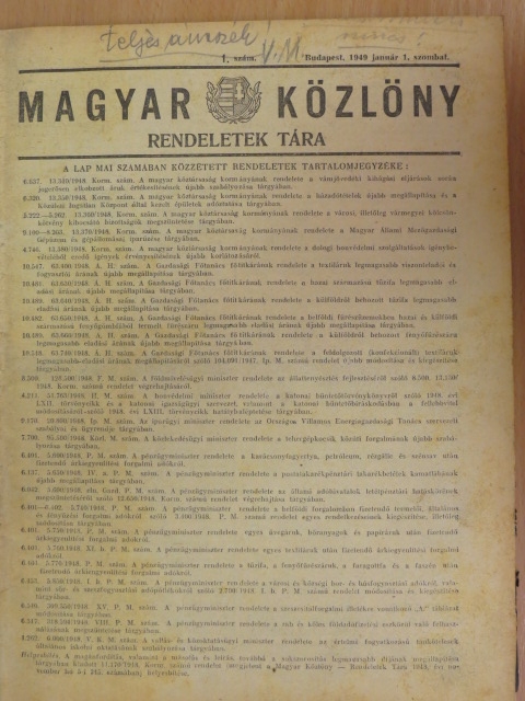 Magyar Közlöny 1949. január 1.-március 31. [antikvár]