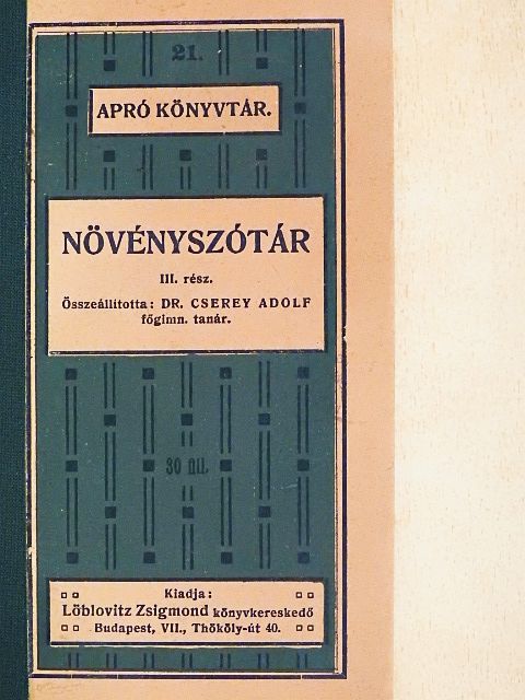 Növényszótár III. (töredék) [antikvár]