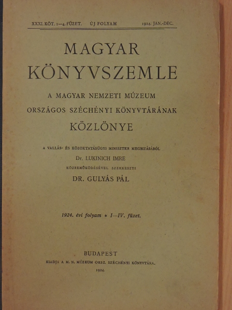 Bartoniek Emma - Magyar Könyvszemle 1924. jan.-dec. [antikvár]