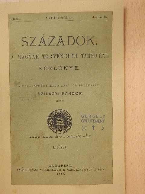Bay Ilona - Századok 1889. január 15. [antikvár]