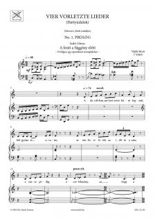 VAJDA JÁNOS - VIER VORLETZTE LIEDER (HATTYÚDALOK) - MEZZOSZOPRÁN ÉNEKHANGRA ZONGORAKÍSÉRETTEL