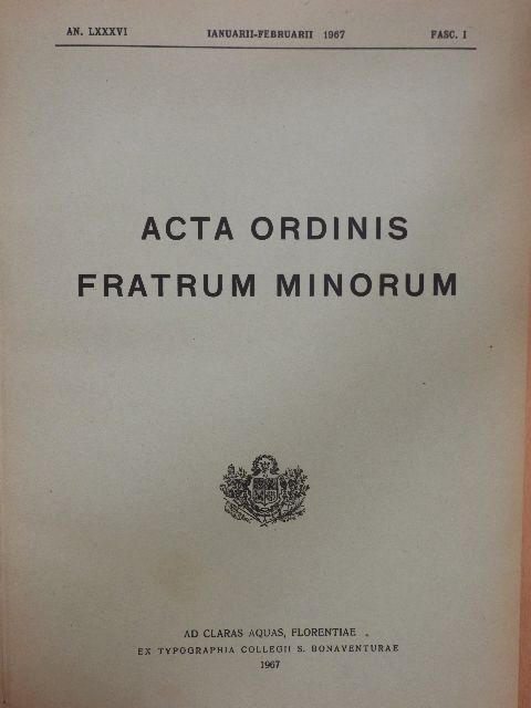 Acta Ordinis Fratrum Minorum Ianuarii-Decembris 1967 [antikvár]