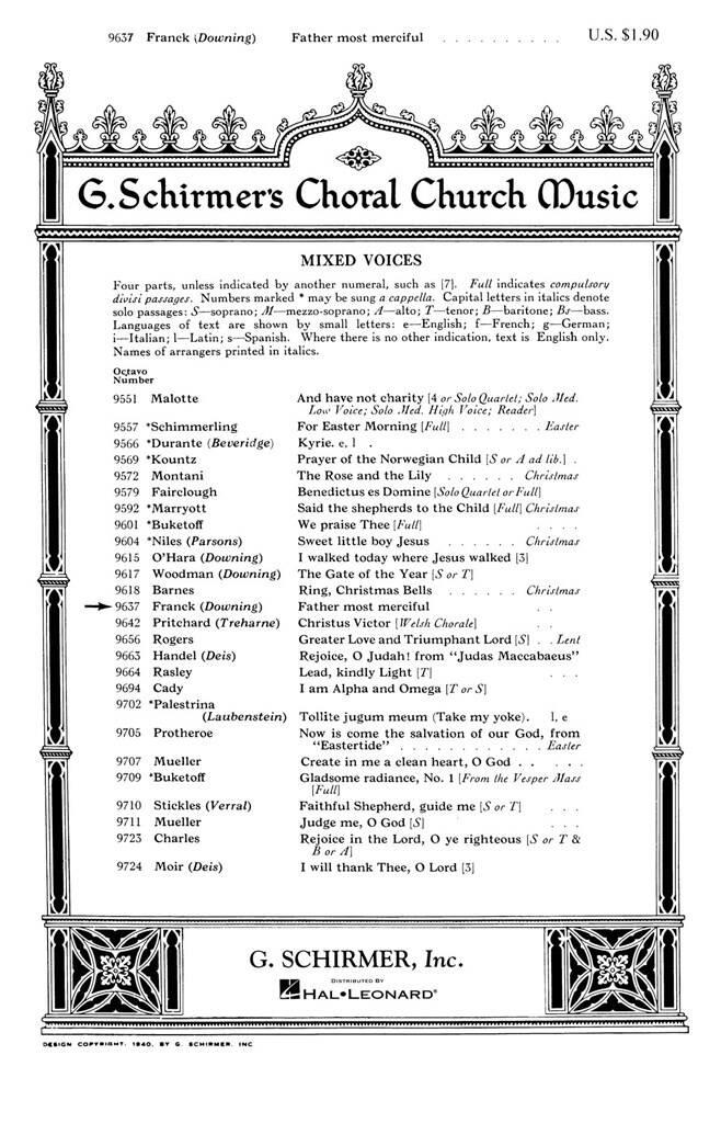 FRANCK, CÉSAR - PANIS ANGELICUS VEGYESKARRA ARR. KENNETH DOWNING