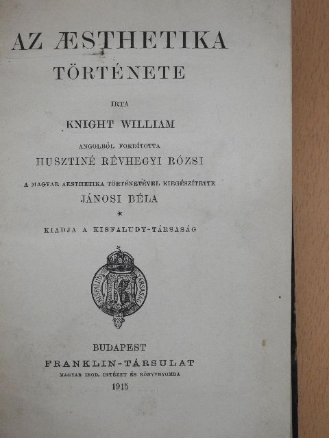 Knight William - Az aesthetika története [antikvár]