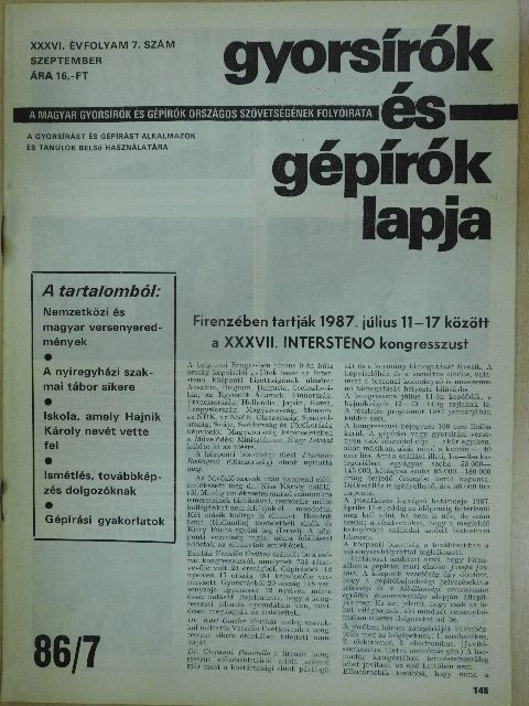 Emődi Béla - Gyorsírók és Gépírók Lapja 1986. szeptember [antikvár]